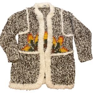 VTG 1980's Yessica Mens SZ L 44/46 Fluffy sweater jacket BOHO knit C & A western